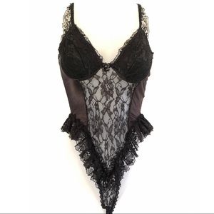 Vintage 80s Black Lace Teddy Bodysuit